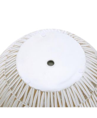 White with Gold V-Pattern Polyresin 12-Inch Round Planter