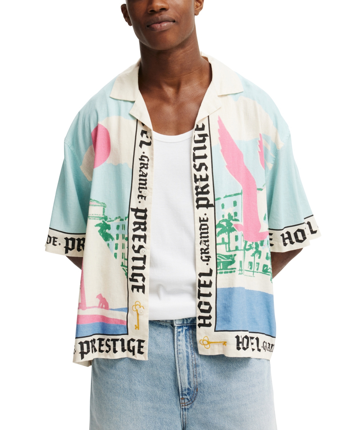 COTTON ON MEN'S CABANA SHORT SLEEVE SHIRT 