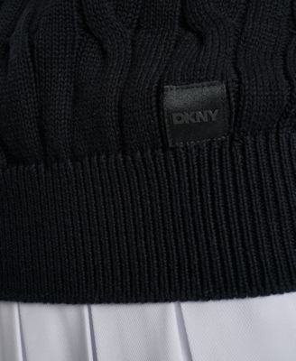 売れ筋商品|||ダナ キャラン ニューヨーク カットソー トップス レディース Women's Cotton Cable Knit V-Neck Sweater Black/ Eggnog DKNY Women's Cotton Cable Knit V-Neck Sweater - Macy's