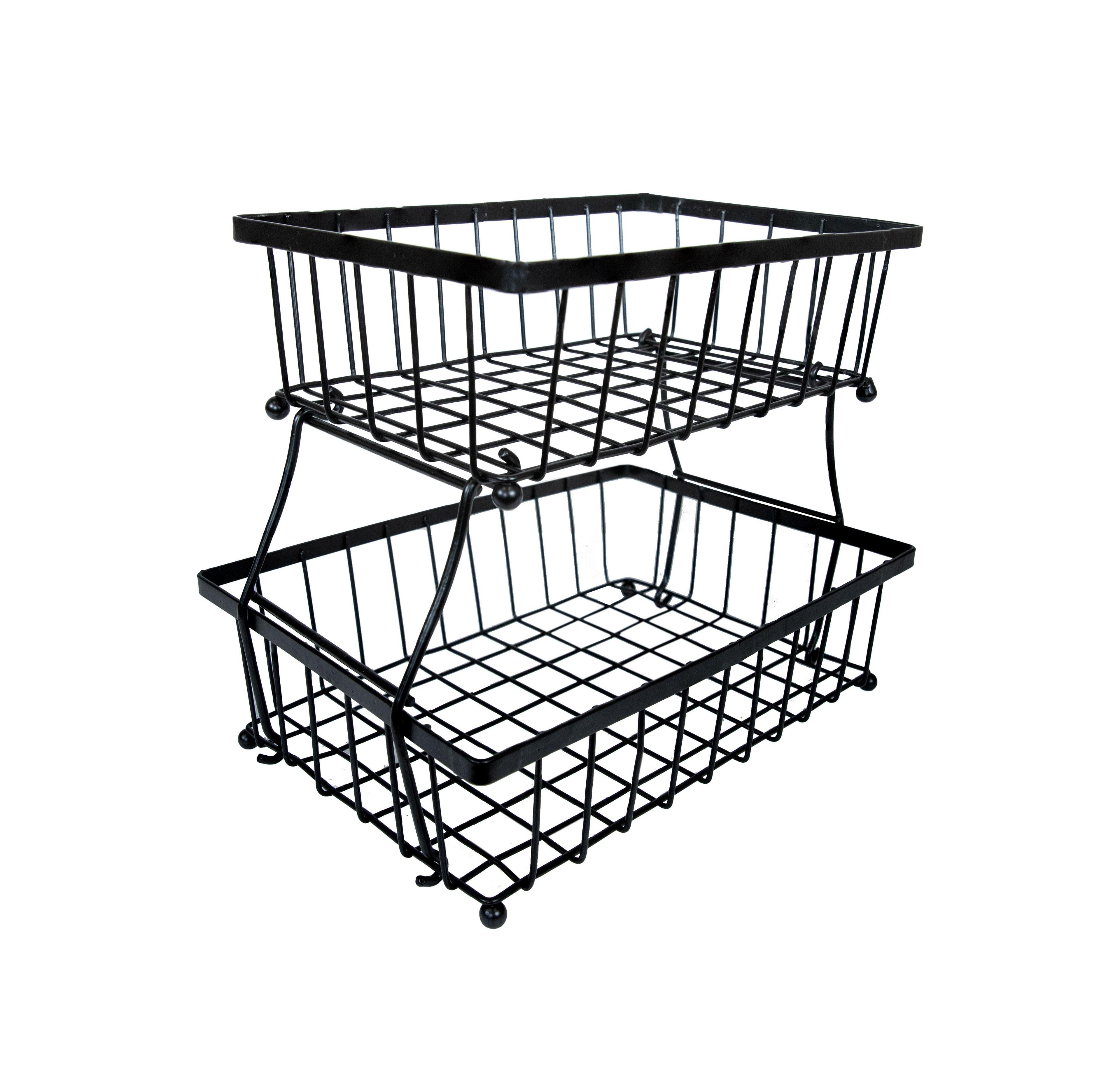 Indoor Metal Wire 2-Tier Collapsible Tabletop Storage Basket - Black