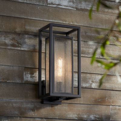 Amir 18" High Modern Outdoor Wall Light Fixture Mount Porch House Exterior Outside Weatherproof Black Clear Seeded Glass Shade Front Door Patio Garage Home Deck Garden Backyard - Possini Euro Design