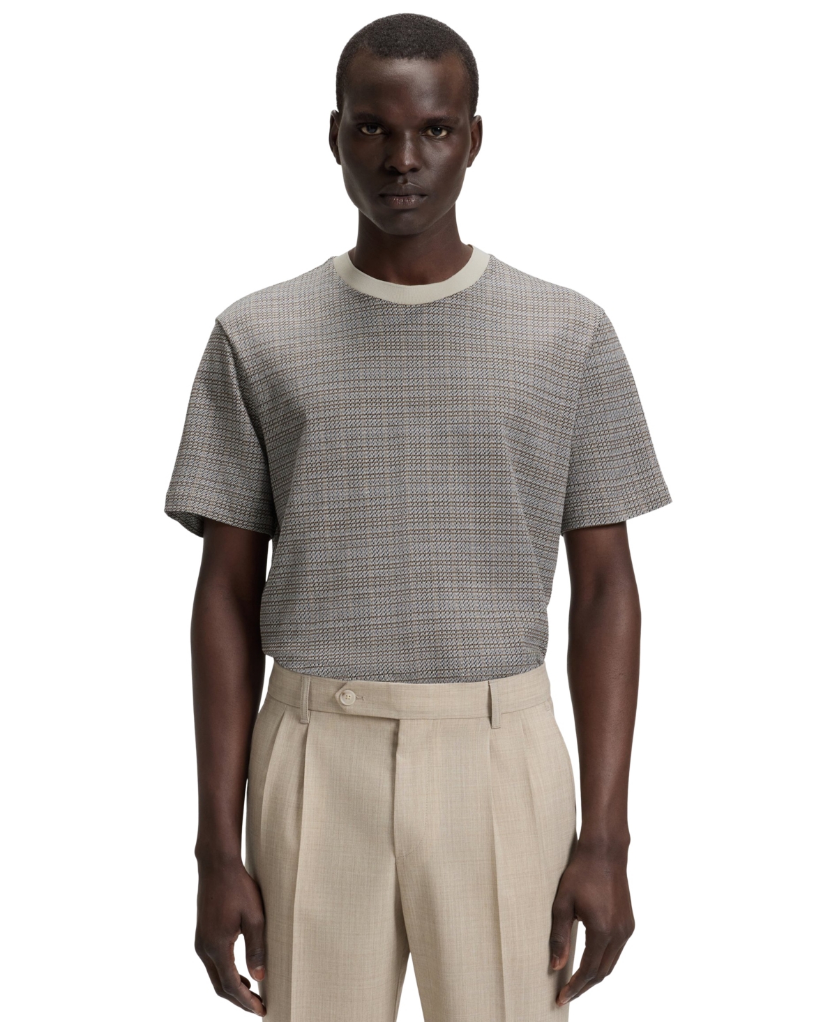 Boss by Hugo Boss Men's Grid Pattern Mercerized-Cotton T-Shirt - Open White