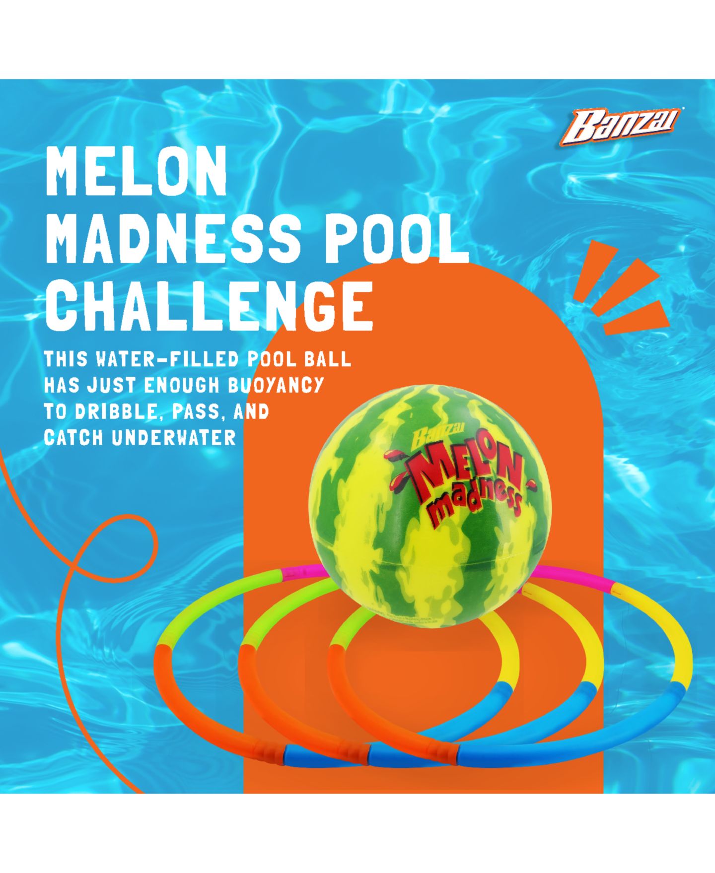 Детская игрушка Banzai Melon Madness 9" Water-Filled Pool Challenge with Target Hoops, Ages 8+, цвет: Разноцветный — фото 5