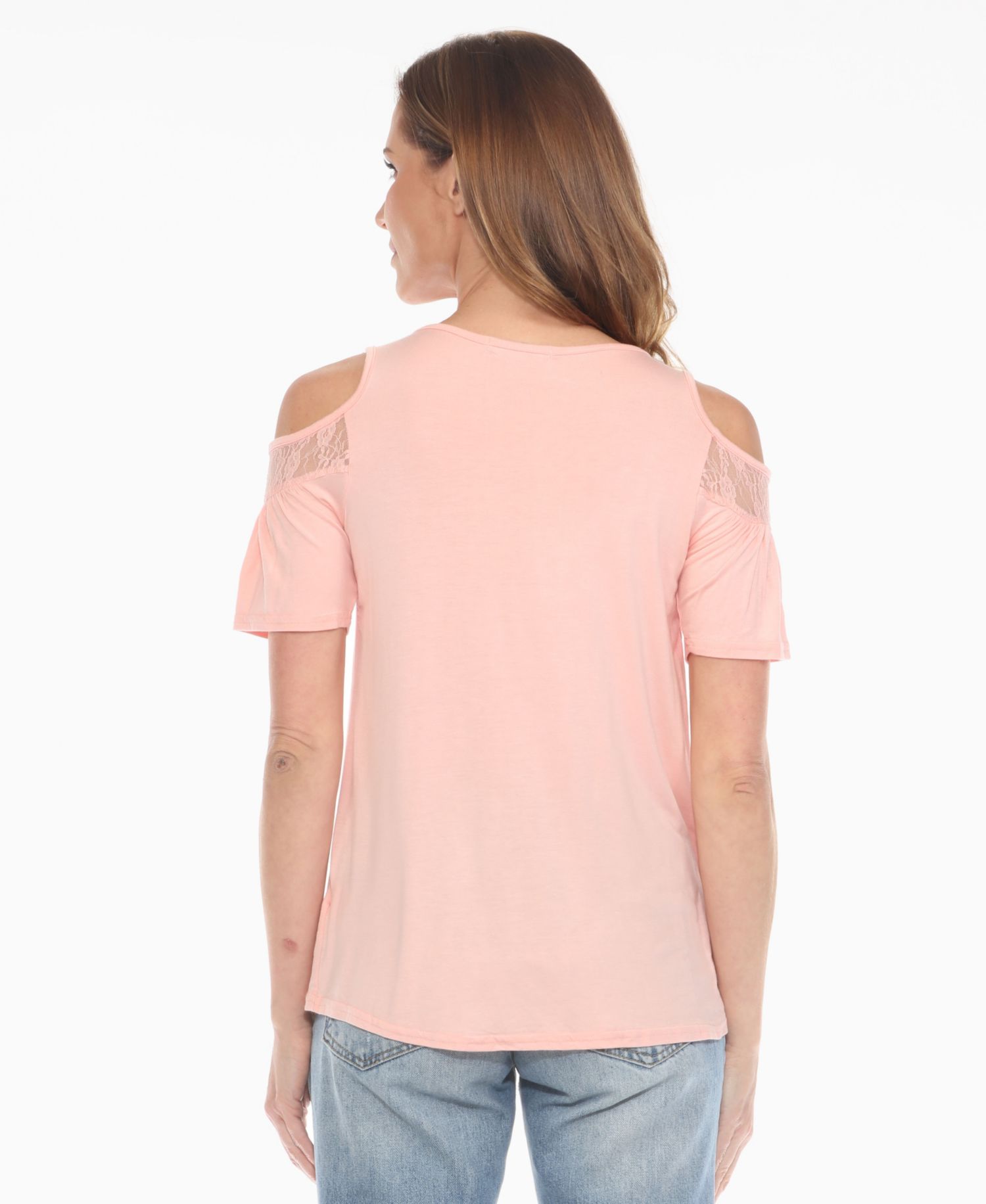 Plus Size Cold Shoulder Lace Trim Knit Top