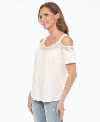 Women's Cold Shoulder Lace Trim Knit Top