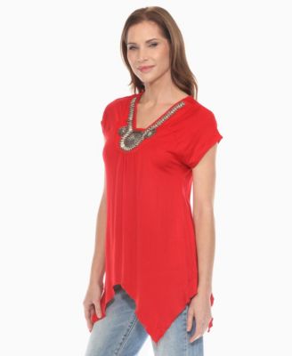 Women's Beaded Angled Hem Knit Top