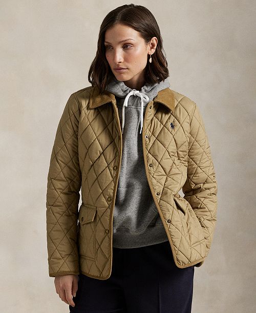 alfani Polo Ralph Lauren Women's Corduroy-Trim Quilted Barn Jacket Women's Fashion Shoes & Accessories