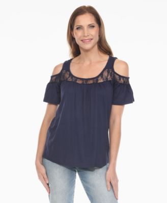 Women's Cold Shoulder Lace Trim Knit Top
