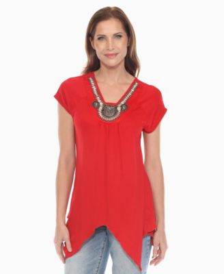 Women's Beaded Angled Hem Knit Top