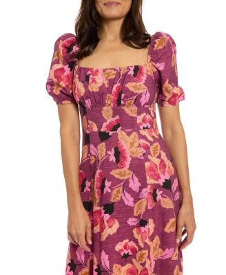Women's Printed Square-Neck Puff-Sleeve Dress
