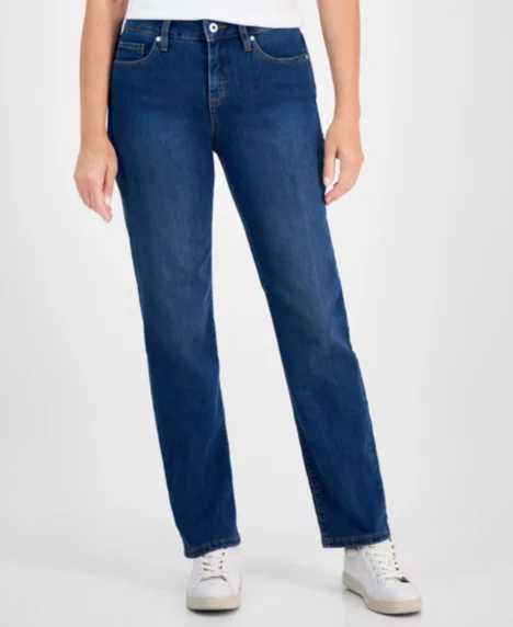 Petite Mid-Rise Straight-Leg Denim Jeans - Moddy Blue