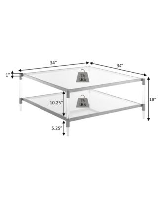 34" Royal Crest 2 Tier Acrylic Glass Square Coffee Table