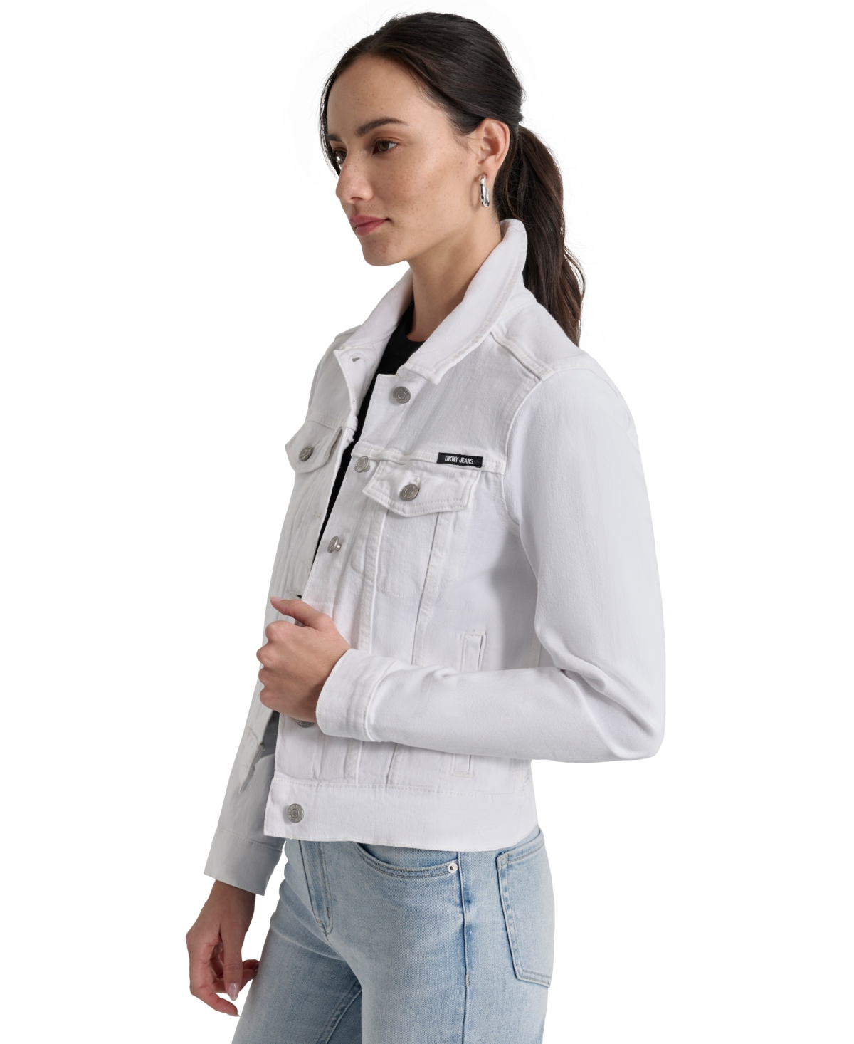 Shop Dkny Jeans Women's Button-down Denim Trucker Jacket