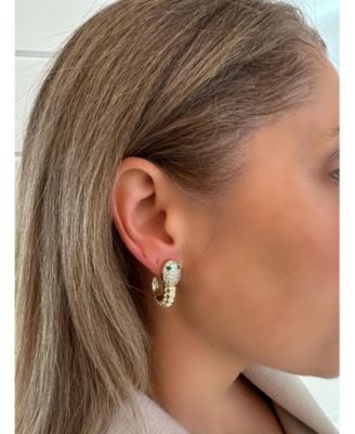 Cubic Zirconia Encrusted Snake with Green Crystal Eyes Earrings