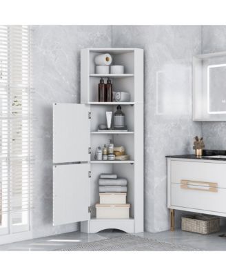 61.2"H Tall Corner Bathroom Cabinet with Doors and Adjustable Shelves, Freestanding MDF Unit