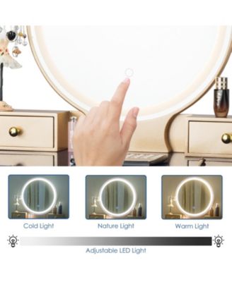 Makeup Vanity Table Set with Touch Screen Dimming Mirror and 3 Color Lighting Modes