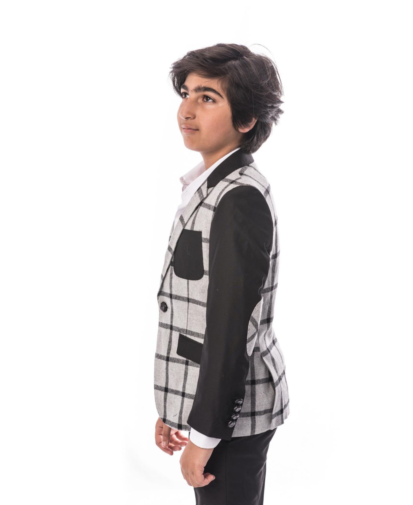 Пиджак Elie Balleh Grey Slim Fit Windowpane Plaid Blazer для мальчиков, цвет: Серый — фото 2