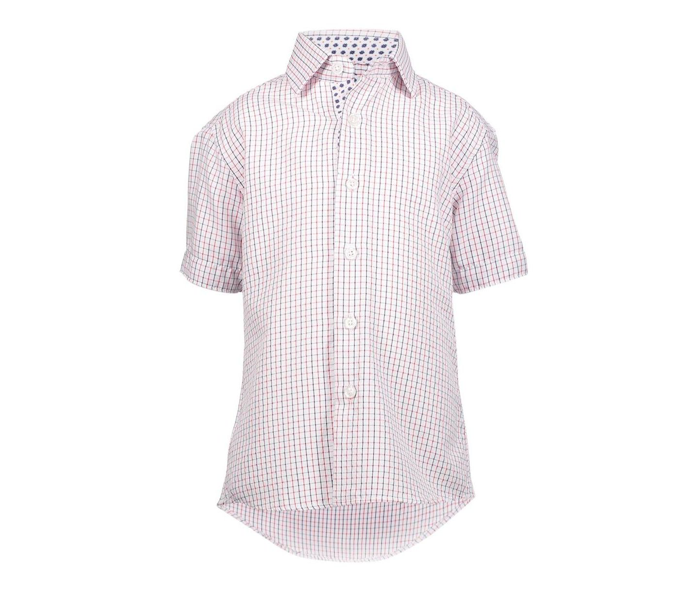 Рубашка Elie Balleh Red Short Sleeve Navy Tattersal Slim Fit Shirt для мальчиков, цвет: Красный — фото 1