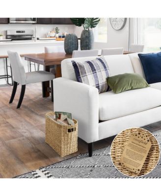 Magazine Holder Basket with Handles, Whitewash - Oval Water Hyacinth Storage Bin for Bathroom, Home Office