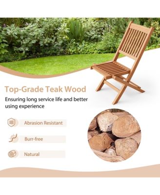 Set of 2 Indonesia Teak Wood Outdoor Chair Folding Portable Patio Chair w/ Slatted Seat & Back