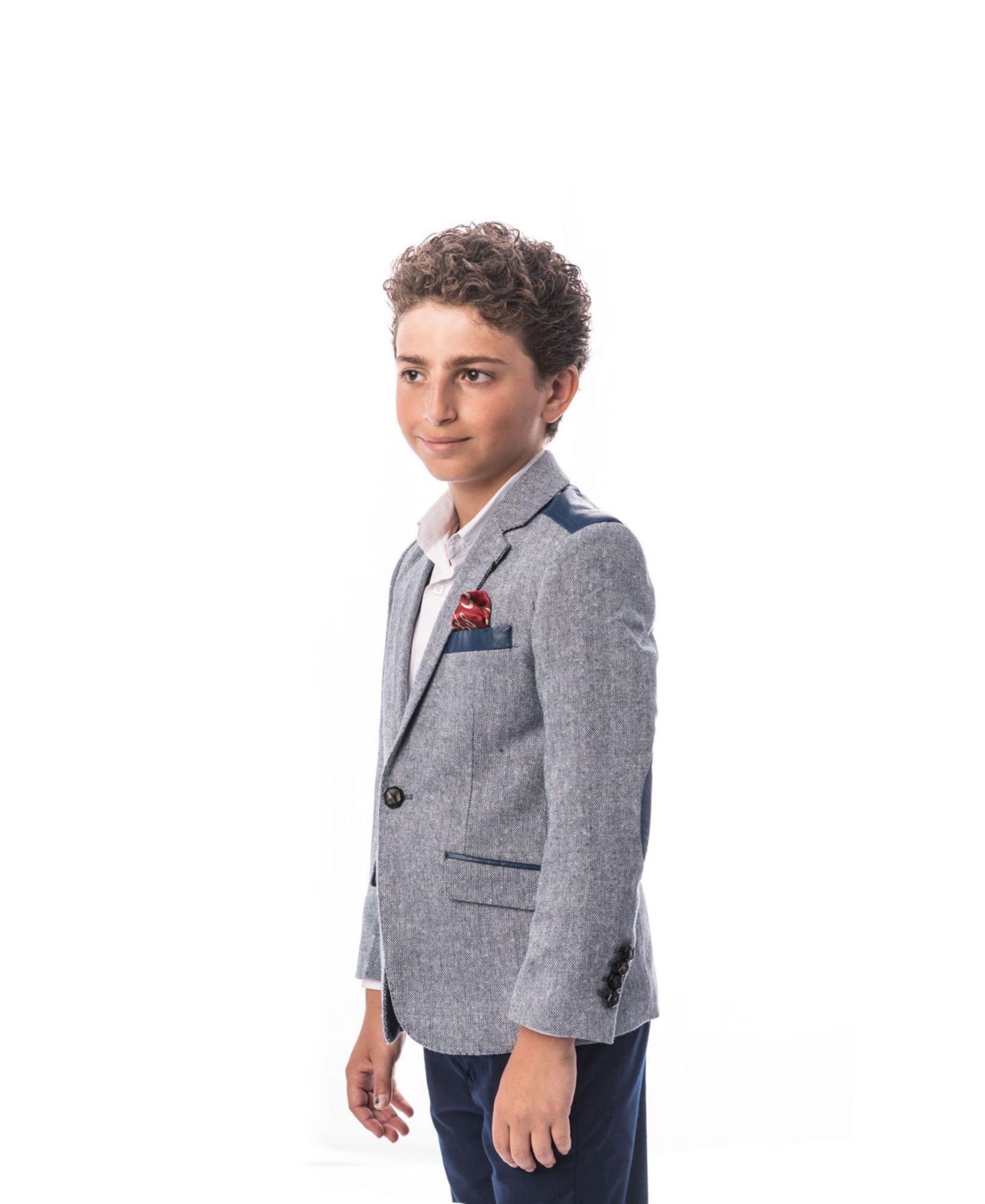 Пиджак Elie Balleh Toddler Blue Slim Fit Tweed & Faux Leather Blazer для мальчиков, цвет: Синий — фото 2