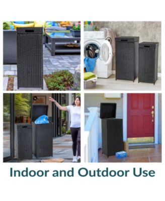 Wicker Indoor and Outdoor Trash Cans with Lids - Set of 2 - 26 Gal. and 15 Gal. - Black