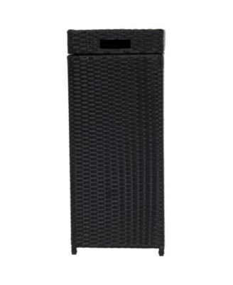 Wicker Indoor and Outdoor Trash Cans with Lids - Set of 2 - 26 Gal. and 15 Gal. - Black