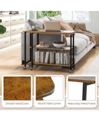 360° Rotating Sofa Side Table with 2-Tier Storage Shelves