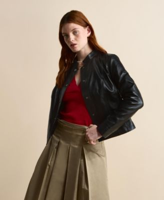 Women's Leather Bomber Jacket, Created for Macys