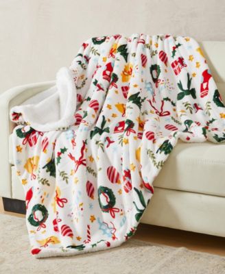 Velvet Plush Fleece Reversible Sherpa Holiday Printed Throw