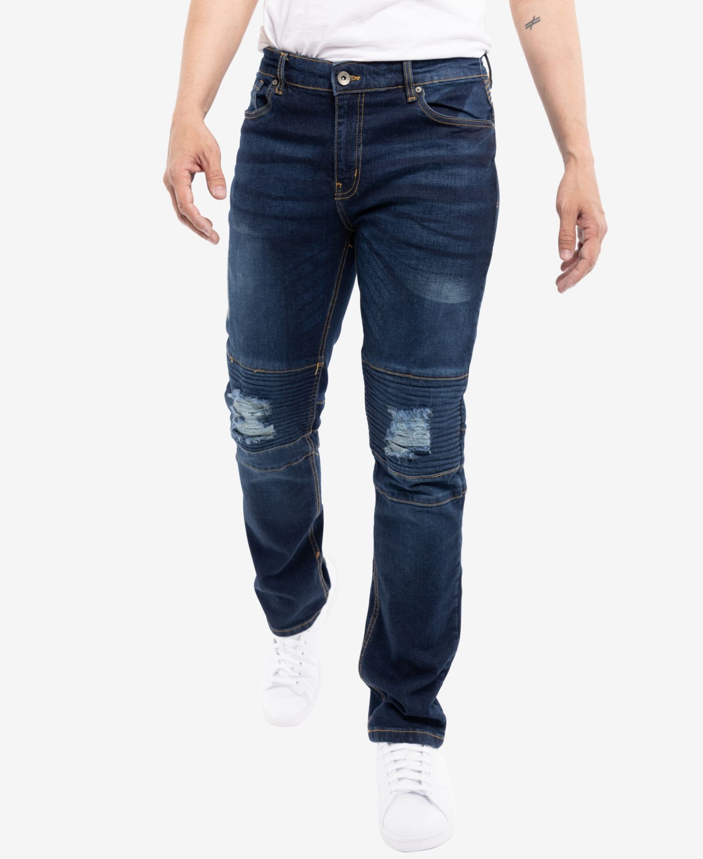 Мужские джинсы X-Ray RAW X Slim Fit Moto, цвет: Тёмный синий — фото 2
