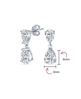 Elegant Simple Classic Cubic Zirconia Clear Double Teardrop Pear Shaped Solitaire CZ Dangle Earrings Sterling Silver