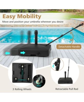 Mobile Patio Umbrella Base Water Sand Fillable Market Table Umbrella Stand with 3 Wheels