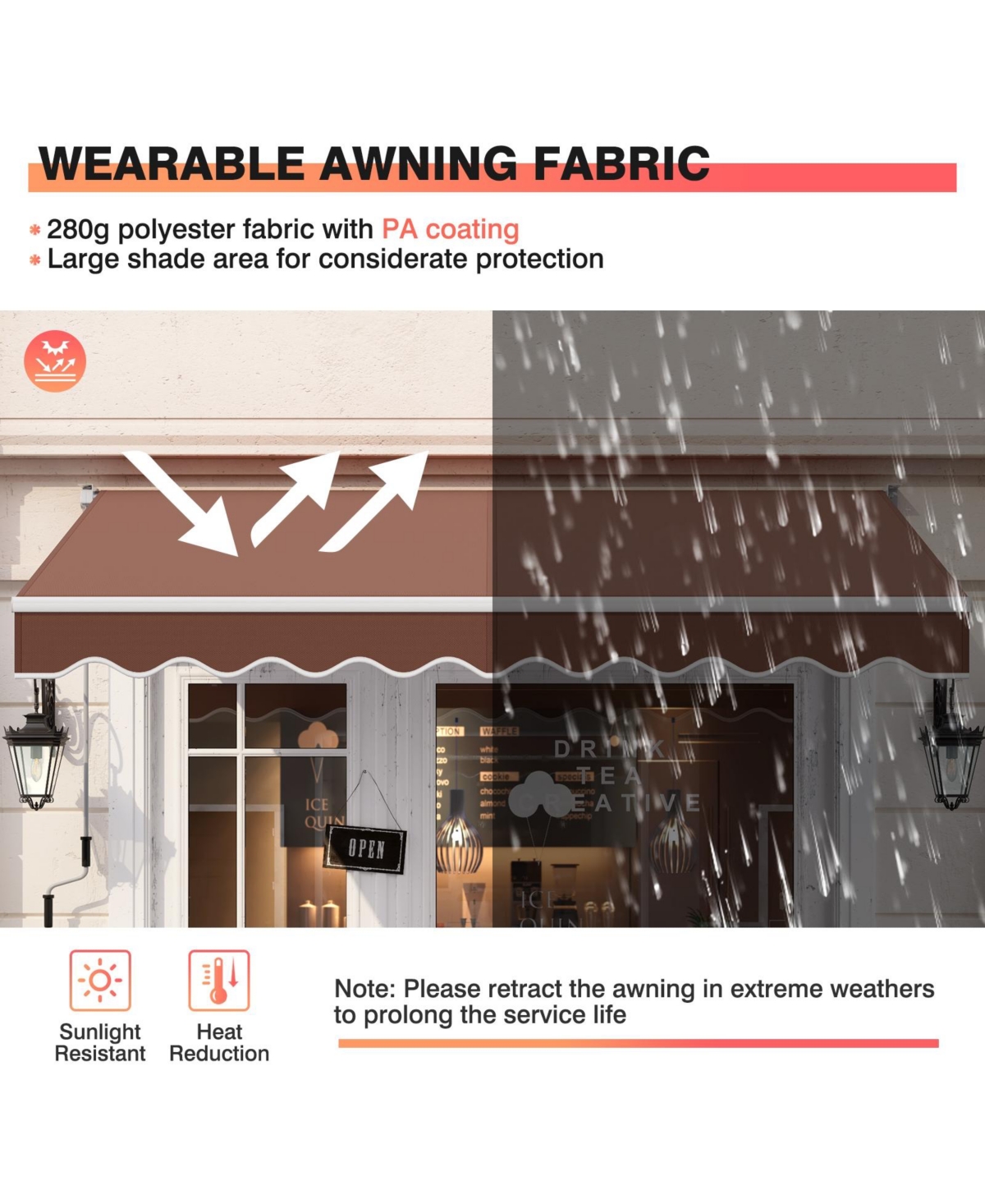 8 x 6.6 Feet Patio Retractable Awning with Manual Crank Handle