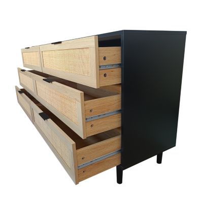 6-Drawer Black Rattan Storage Cabinet