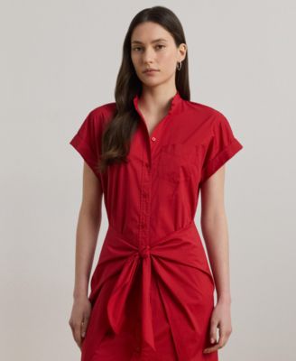 Women's Tie-Front Cotton-Blend Shirtdress