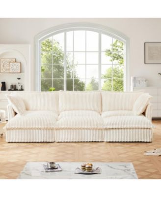 1 Pc Fabric Upholstered Sofa 3-Seat with Ottomans Sleeper Function Living Room Furniture