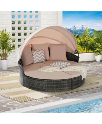  5pc Outdoor Patio Daybed Set Retractable Canopy & Cushions