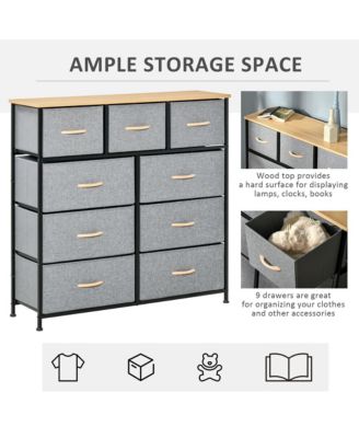 9 Drawers Storage Chest Dresser Organizer Unit w/ Steel Frame, Wood Top, Easy Pull Fabric Bins, for Bedroom, Hallway, Closet, Entryway, Oak & Grey