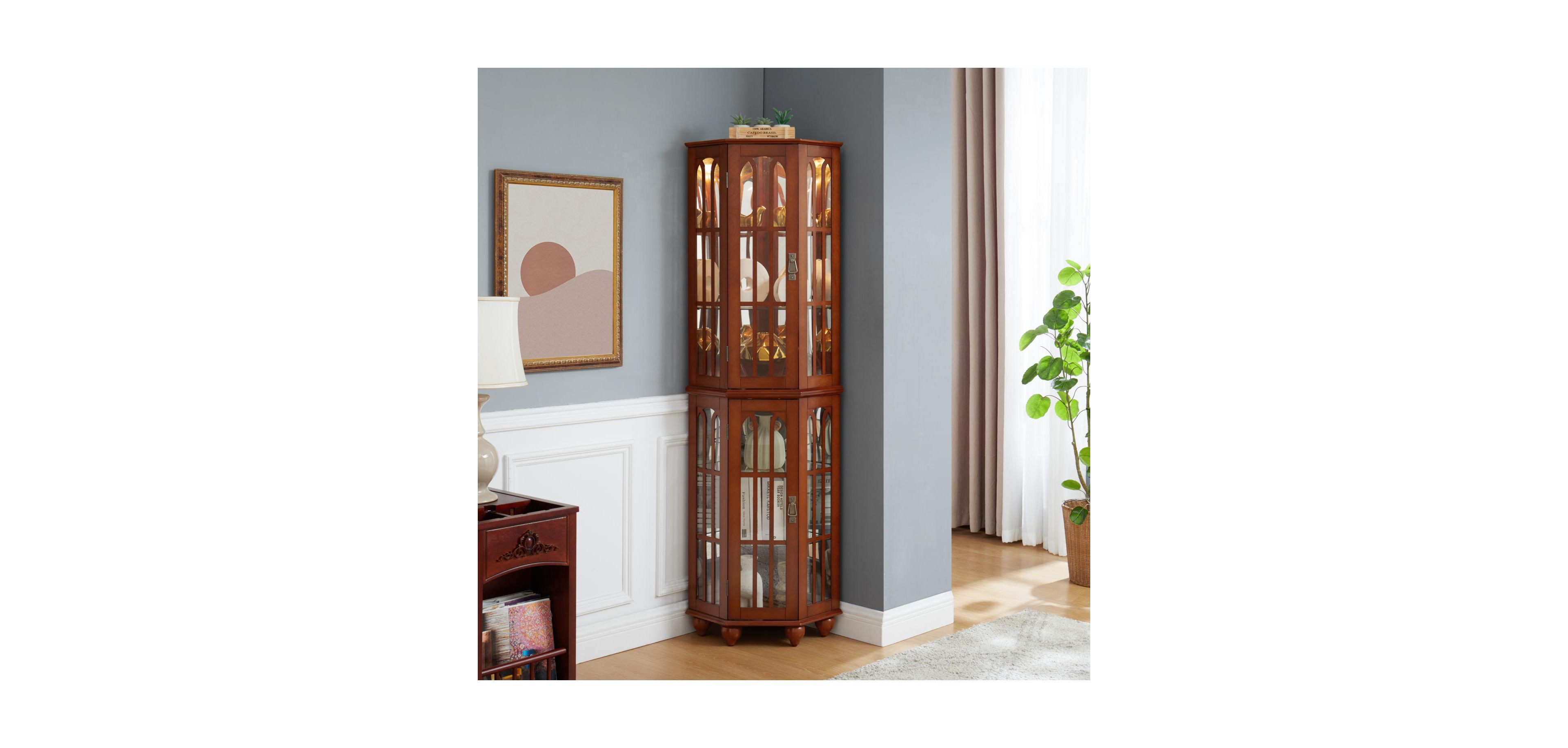 Streamdale Furniture Corner Curio Cabinet with Adjustable Glass Shelves and Mirrored