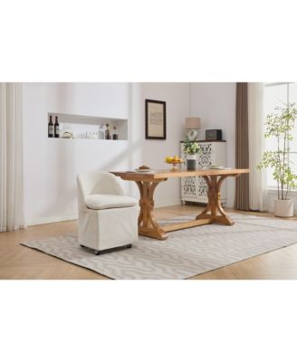 Set of 2 Chenille Fabric Dining Chairs With Universal Wheels