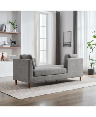 Streamdale Gray Chenille Double-Sided Chaise Lounge Sofa w/ Pillows and Rubberwood Legs