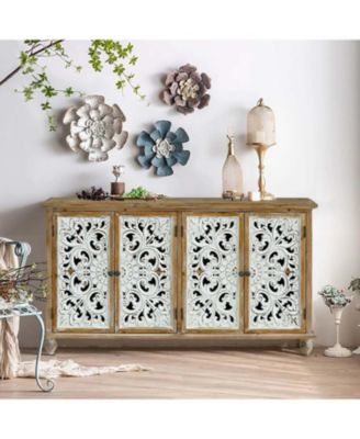 Floral Carved Accent Cabinet for Storage
