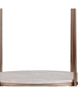 Faux Marble and Iron Round End Table with Shelf for Modern Living Room