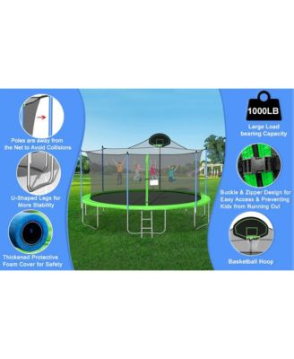 16FT Trampoline with Safety Enclosure Net, Basketball Hoop and Ladder, Large-Scale Trampoline for Kids/Adluts Family Jumping Outdoor Workout