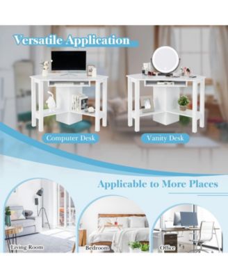 Wooden Study Computer Corner Desk with Keyboard Tray