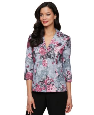 Alex Evenings - Petite 3/4-Sleeve Printed Jacquard Jacket
