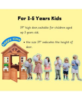 All Wooden Kids Playhouse with 2 windows and flowerpot holder
