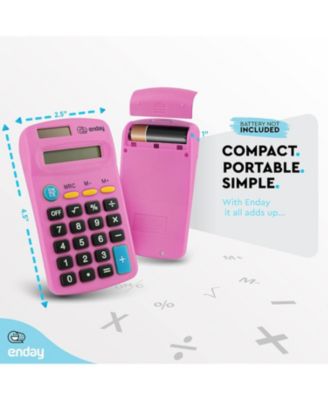 Calculator Pink, Basic Small Solar and Battery Operated, Large Display Four Function, Auto Powered Handheld Calculator School and Kids, 1 PK – by Enday
