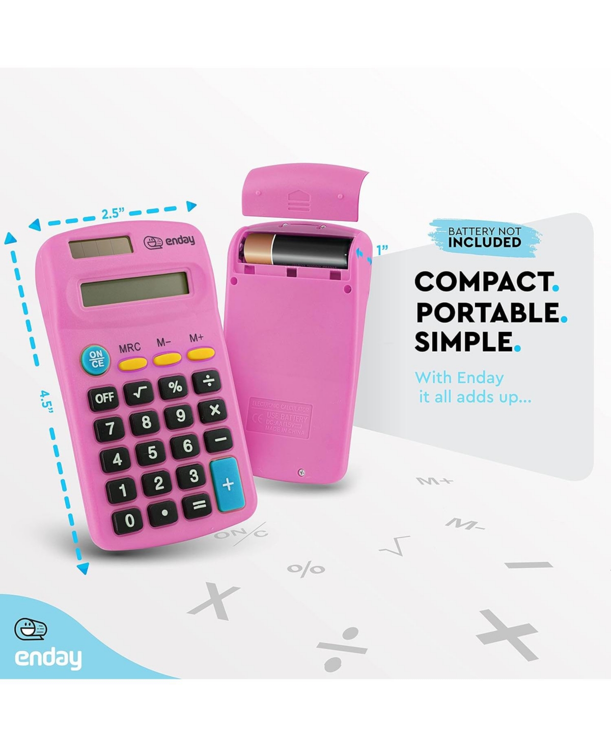 Calculator Pink, Basic Small Solar and Battery Operated, Large Display Four Function, Auto Powered Handheld School Kids, 1 Pk –